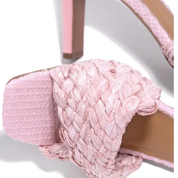 !! NEW !! Raffia Mule Heels in Pink - Picture 2 of 9
